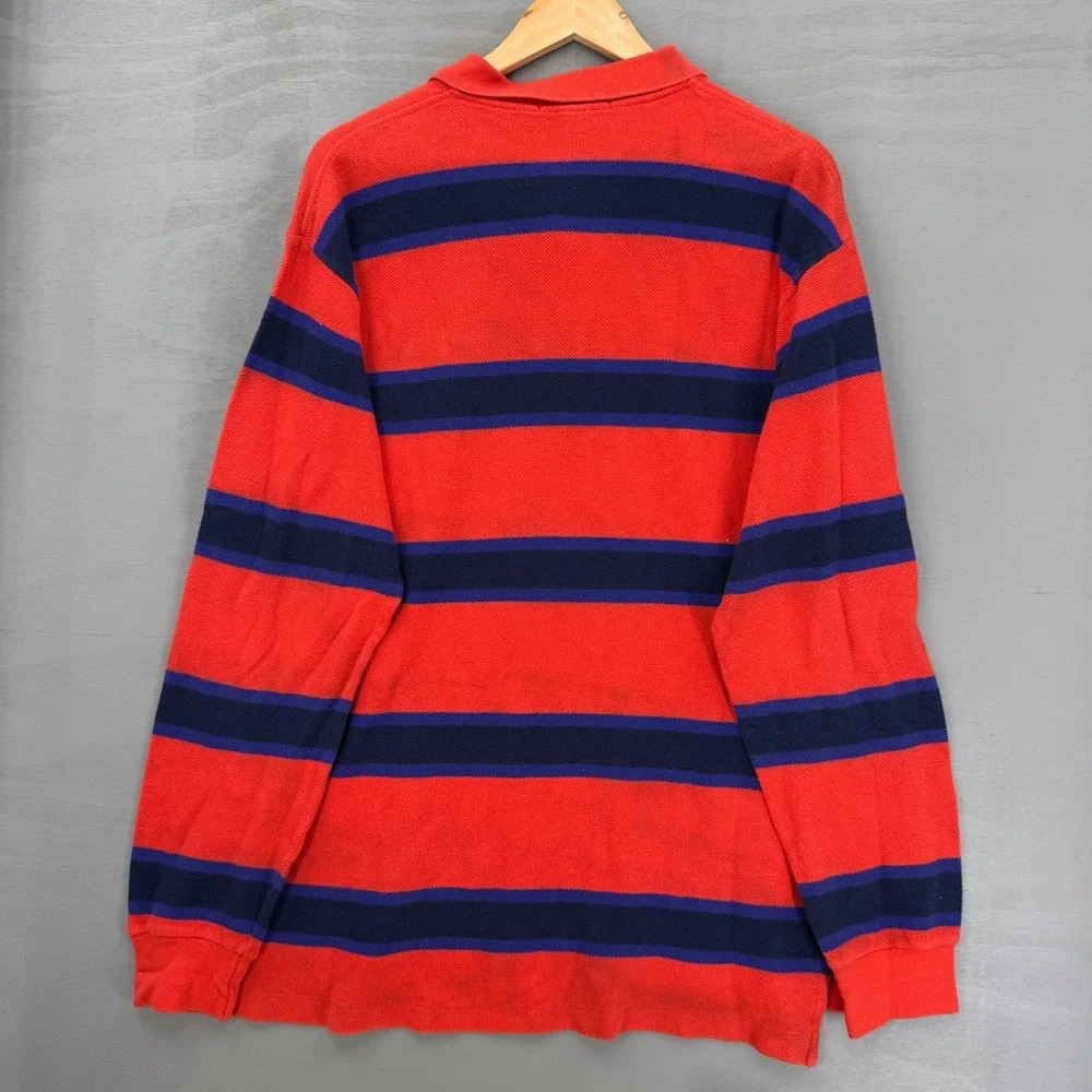 Vintage Polo Ralph Lauren Rugby Polo Shirt Red Navy Striped Long Sleeve XL